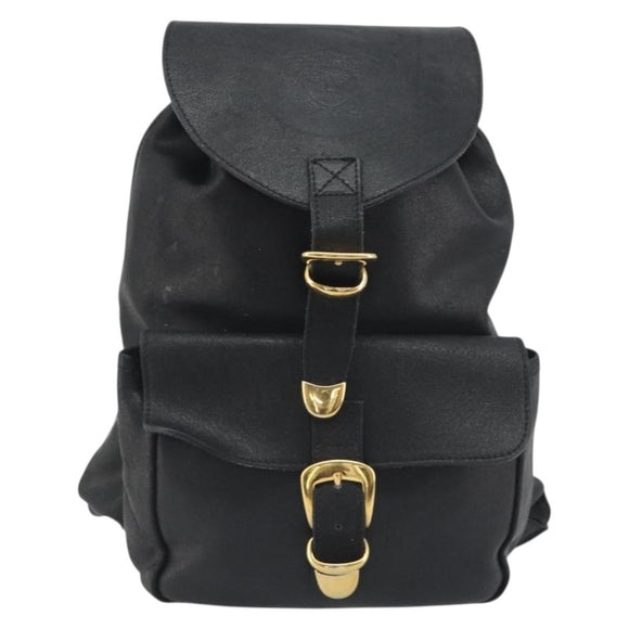 Gianni Versace Backpack Leather Black Gold Auth BA13798