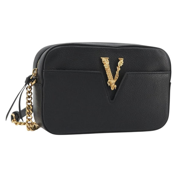 VERSACE Shoulder Bag Leather Black Gold Auth BA13799V