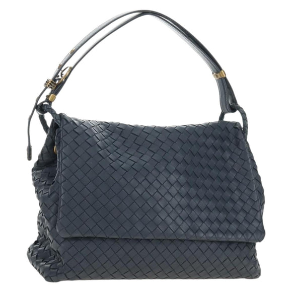 BOTTEGA VENETA INTRECCIATO Shoulder Bag Leather Navy Gold 162117 Auth BA13806V