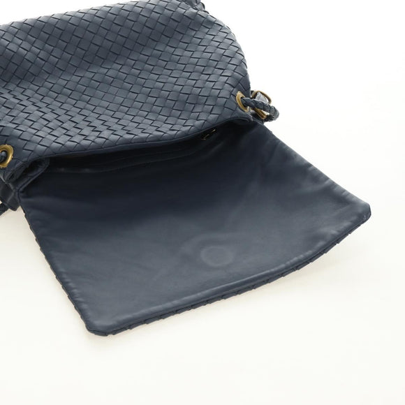 BOTTEGA VENETA INTRECCIATO Shoulder Bag Leather Navy Gold 162117 Auth BA13806V