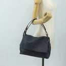 BOTTEGA VENETA INTRECCIATO Shoulder Bag Leather Navy Gold 162117 Auth BA13806V-23