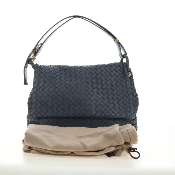 BOTTEGA VENETA INTRECCIATO Shoulder Bag Leather Navy Gold 162117 Auth BA13806V