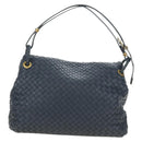 BOTTEGA VENETA INTRECCIATO Shoulder Bag Leather Navy Gold 162117 Auth BA13806V-3