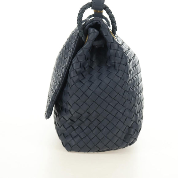 BOTTEGA VENETA INTRECCIATO Shoulder Bag Leather Navy Gold 162117 Auth BA13806V