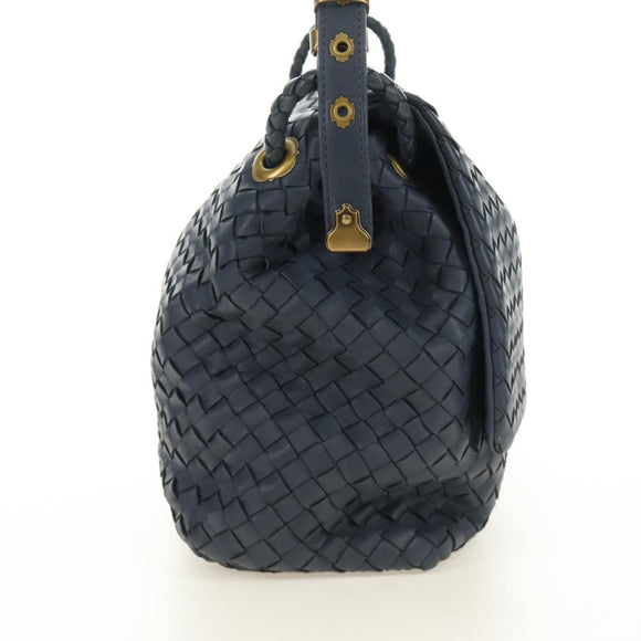 BOTTEGA VENETA INTRECCIATO Shoulder Bag Leather Navy Gold 162117 Auth BA13806V