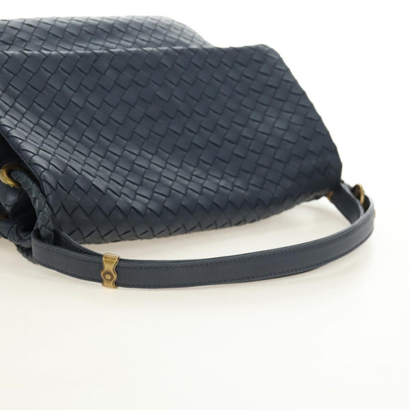 BOTTEGA VENETA INTRECCIATO Shoulder Bag Leather Navy Gold 162117 Auth BA13806V