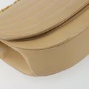 CHANEL Half Moon Chain Shoulder Bag Lamb Skin Beige Gold CC Auth BA13807A-11