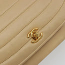 CHANEL Half Moon Chain Shoulder Bag Lamb Skin Beige Gold CC Auth BA13807A-14