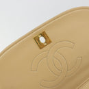CHANEL Half Moon Chain Shoulder Bag Lamb Skin Beige Gold CC Auth BA13807A-16