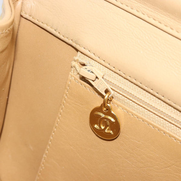CHANEL Half Moon Chain Shoulder Bag Lamb Skin Beige Gold CC Auth BA13807A