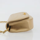 CHANEL Half Moon Chain Shoulder Bag Lamb Skin Beige Gold CC Auth BA13807A-5