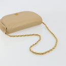 CHANEL Half Moon Chain Shoulder Bag Lamb Skin Beige Gold CC Auth BA13807A-7