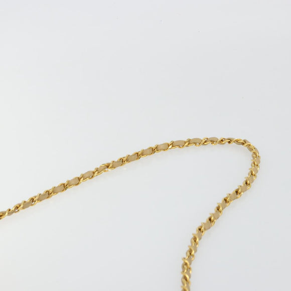 CHANEL Half Moon Chain Shoulder Bag Lamb Skin Beige Gold CC Auth BA13807A