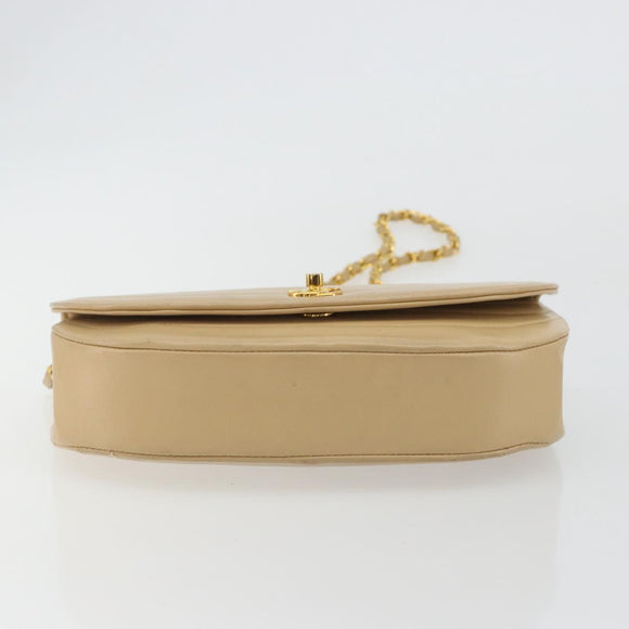 CHANEL Half Moon Chain Shoulder Bag Lamb Skin Beige Gold CC Auth BA13807A