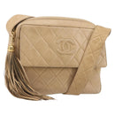 CHANEL Matelasse Shoulder Bag Lamb Skin Beige Gold CC Auth BA13808A-1