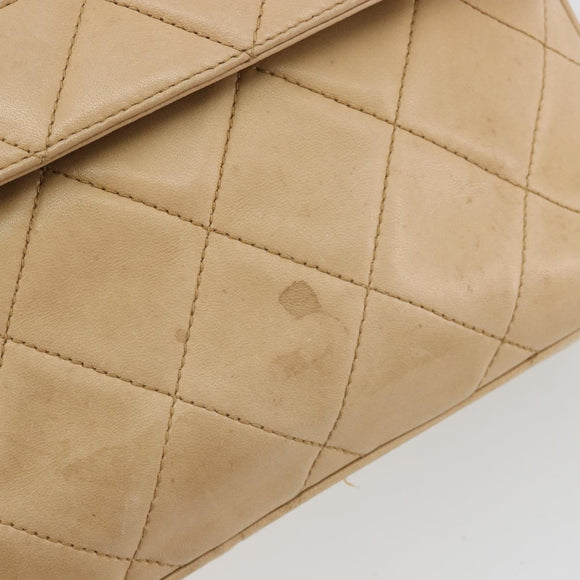 CHANEL Matelasse Shoulder Bag Lamb Skin Beige Gold CC Auth BA13808A