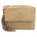 CHANEL Matelasse Shoulder Bag Lamb Skin Beige Gold CC Auth BA13808A-13