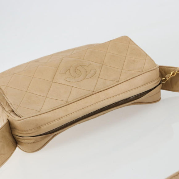 CHANEL Matelasse Shoulder Bag Lamb Skin Beige Gold CC Auth BA13808A