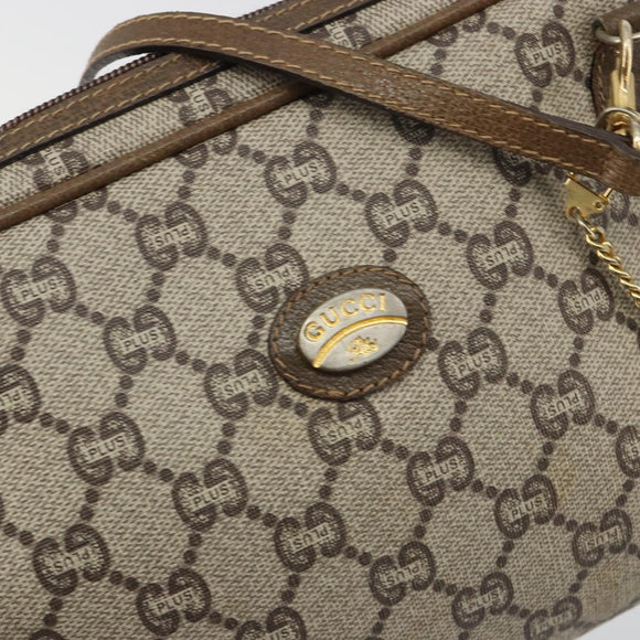 GUCCI GG Plus Supreme Shoulder Bag PVC Beige Gold Auth BA13812