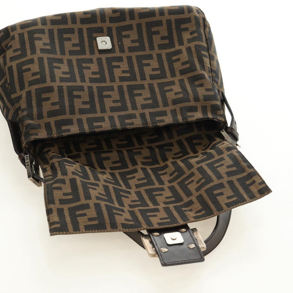 FENDI Zucca Canvas Mamma Baguette Shoulder Bag Brown Black Auth BA13813V