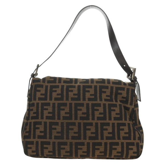 FENDI Zucca Canvas Mamma Baguette Shoulder Bag Brown Black Auth BA13813V