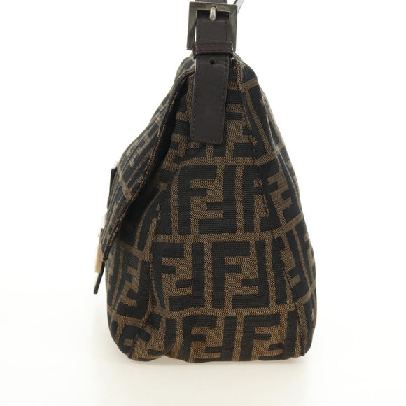 FENDI Zucca Canvas Mamma Baguette Shoulder Bag Brown Black Auth BA13813V