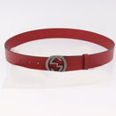 GUCCI Interlocking G Belt Leather 43.7"" Red Silver 546389 Auth BA13818V-10