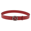 GUCCI Interlocking G Belt Leather 43.7"" Red Silver 546389 Auth BA13818V-1