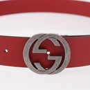GUCCI Interlocking G Belt Leather 43.7"" Red Silver 546389 Auth BA13818V-5