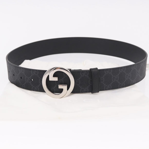 GUCCI GG Supreme Interlocking G Belt PVC 37.4"" Black 703147 Auth BA13819V