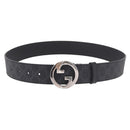 GUCCI GG Supreme Interlocking G Belt PVC 37.4"" Black 703147 Auth BA13819V-1