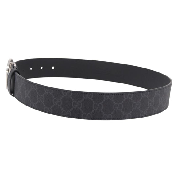 GUCCI GG Supreme Interlocking G Belt PVC 37.4"" Black 703147 Auth BA13819V