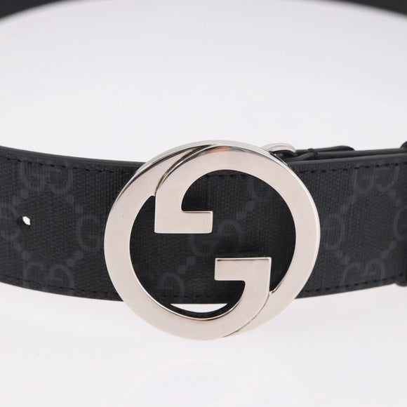 GUCCI GG Supreme Interlocking G Belt PVC 37.4"" Black 703147 Auth BA13819V