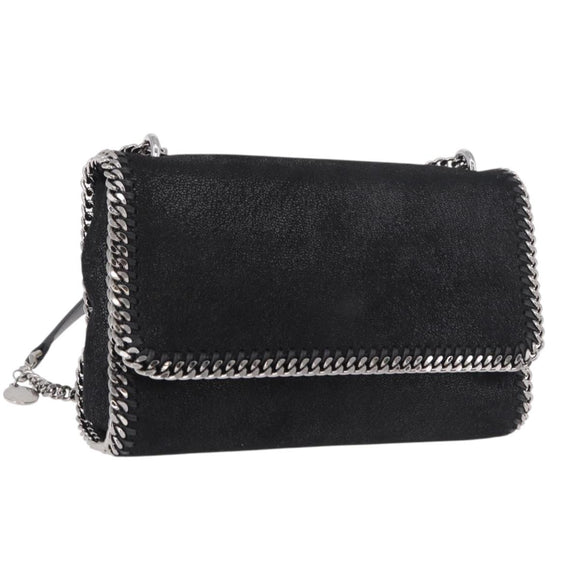 Stella MacCartney Falabella Chain Shoulder Bag Suede Black Silver Auth BA13822V