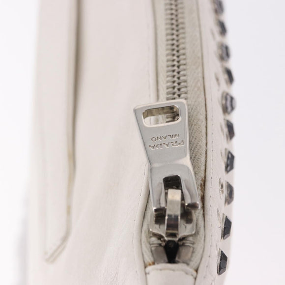 PRADA Clutch Bag Leather White Silver Auth BA13824V