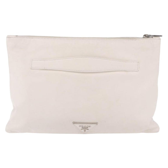 PRADA Clutch Bag Leather White Silver Auth BA13824V