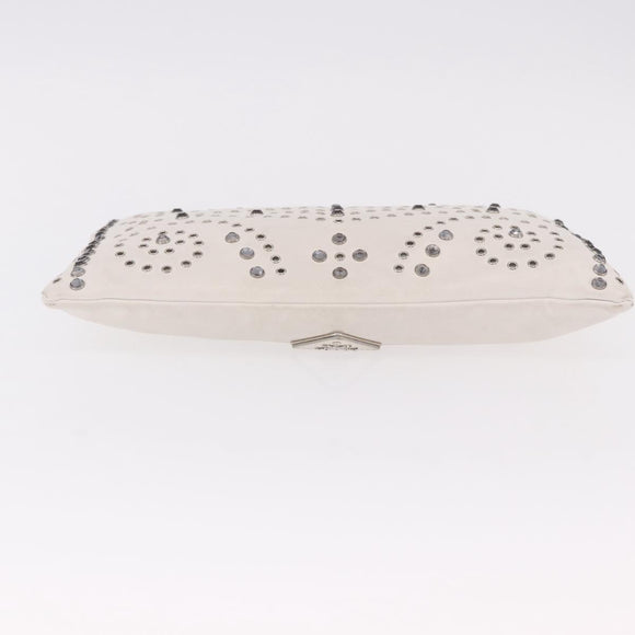 PRADA Clutch Bag Leather White Silver Auth BA13824V