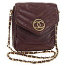 CHANEL Chain V Stitch Shoulder Bag Caviar Skin Bordeaux Gold CC Auth BA13825V-1
