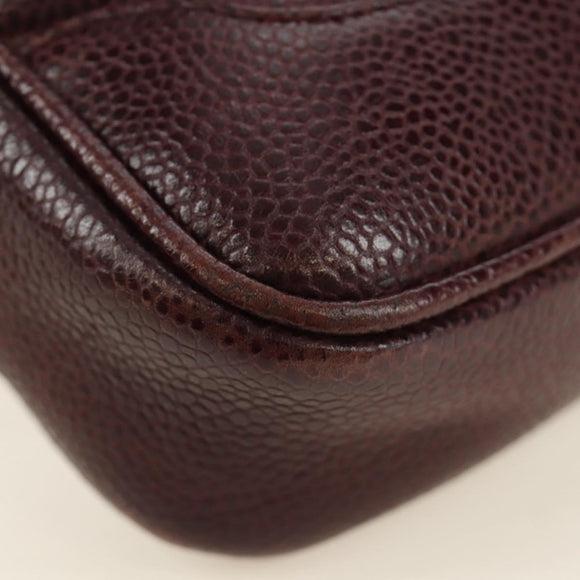 CHANEL Chain V Stitch Shoulder Bag Caviar Skin Bordeaux Gold CC Auth BA13825V
