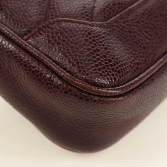 CHANEL Chain V Stitch Shoulder Bag Caviar Skin Bordeaux Gold CC Auth BA13825V