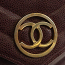 CHANEL Chain V Stitch Shoulder Bag Caviar Skin Bordeaux Gold CC Auth BA13825V-20