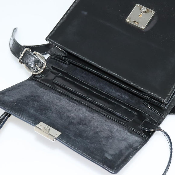 GUCCI Shoulder Bag Patent Leather Black Silver 018 123 1003 Auth BA1383