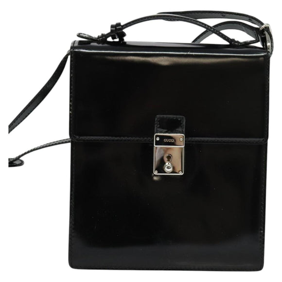 GUCCI Shoulder Bag Patent Leather Black Silver 018 123 1003 Auth BA1383