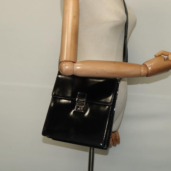 GUCCI Shoulder Bag Patent Leather Black Silver 018 123 1003 Auth BA1383