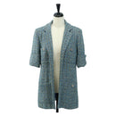 CHANEL Jacket Jacket Tweed 40 Blue Silver CC Auth BA13843SAM-1