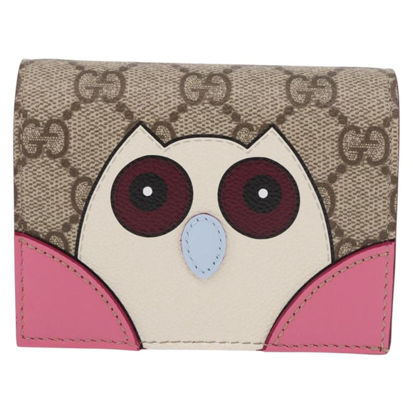 GUCCI GG Supreme Bifold Wallet PVC Beige Gold 818767 Auth BA13845M