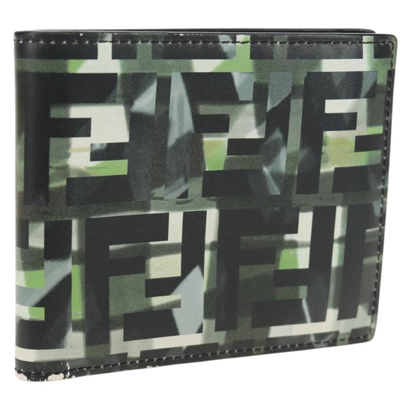 FENDI Zucca Canvas Bifold Wallet Leather Green Black Auth BA13848A