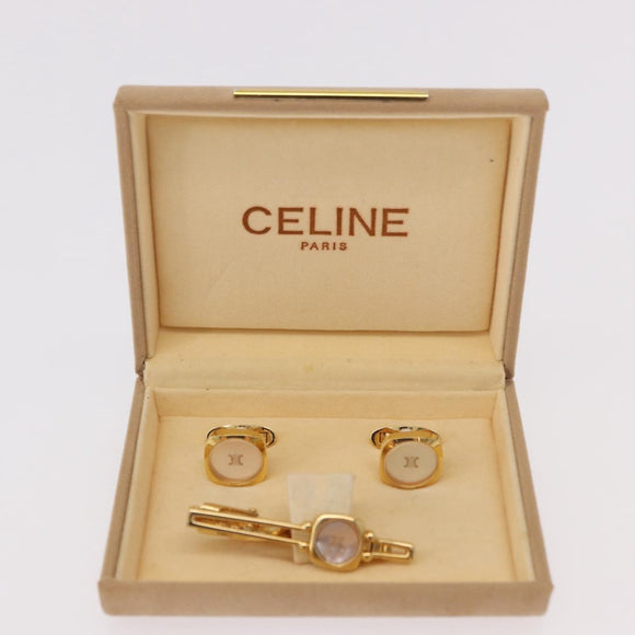 CELINE Nek Tie Pin Cuffs metal Gold Tone Auth BA13864V