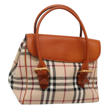 BURBERRY Nova Check Hand Bag Canvas Beige Gold Auth BA1387