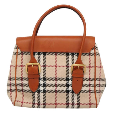 BURBERRY Nova Check Hand Bag Canvas Beige Gold Auth BA1387 - 0